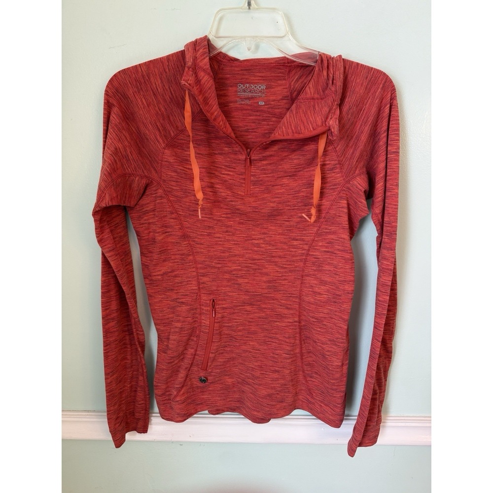Outdoor Research Womens S Flyway‎ 1/4 Zip Long Sleeve Heather Orange Red Hoodie
